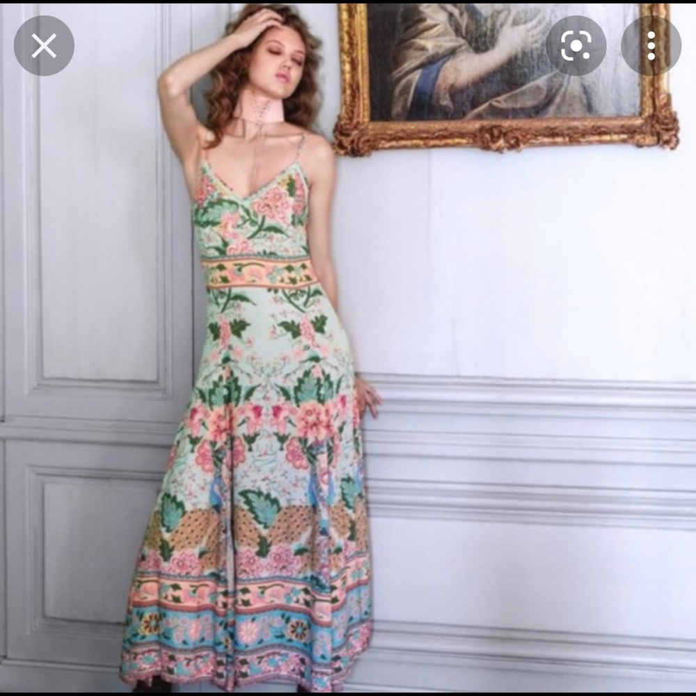 Spell & The Gypsy Lotus Sleeveless Strappy V Neck Maxi Dress Peacock